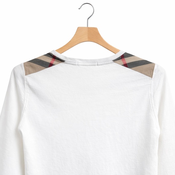 Burberry Kids White Long Sleeve Nova Check Shoulder Tee 10Y / 140 Unisex - Picture 7 of 10